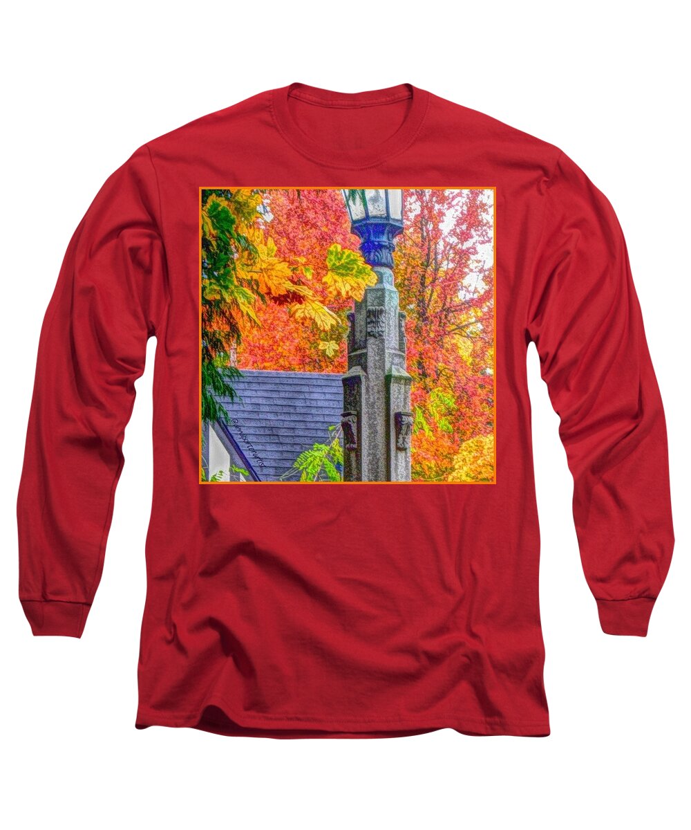 Perfectlandscapes Long Sleeve T-Shirt featuring the photograph Street Lamp And Fall Foliage Lighting by Anna Porter