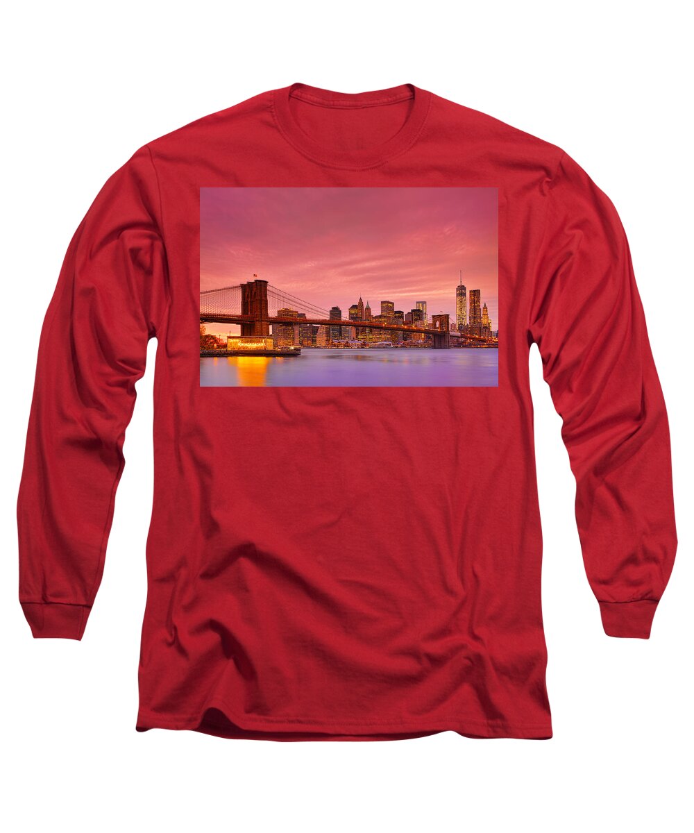 Brooklyn Bridge Long Sleeve T-Shirt featuring the photograph Sundown City by Midori Chan