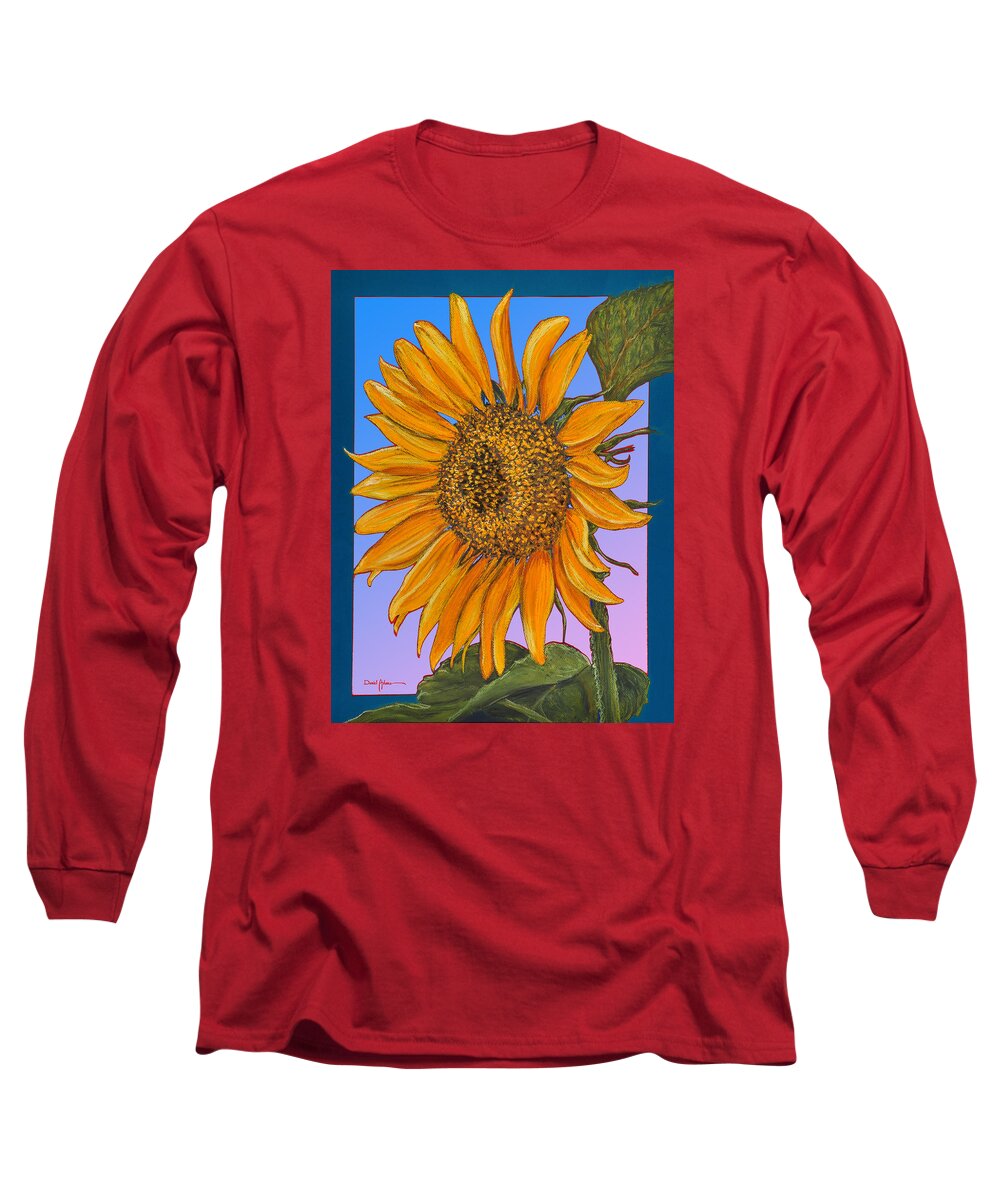 Sunflower Long Sleeve T-Shirt featuring the painting DA154 Sunflower by Daniel Adams by Daniel Adams