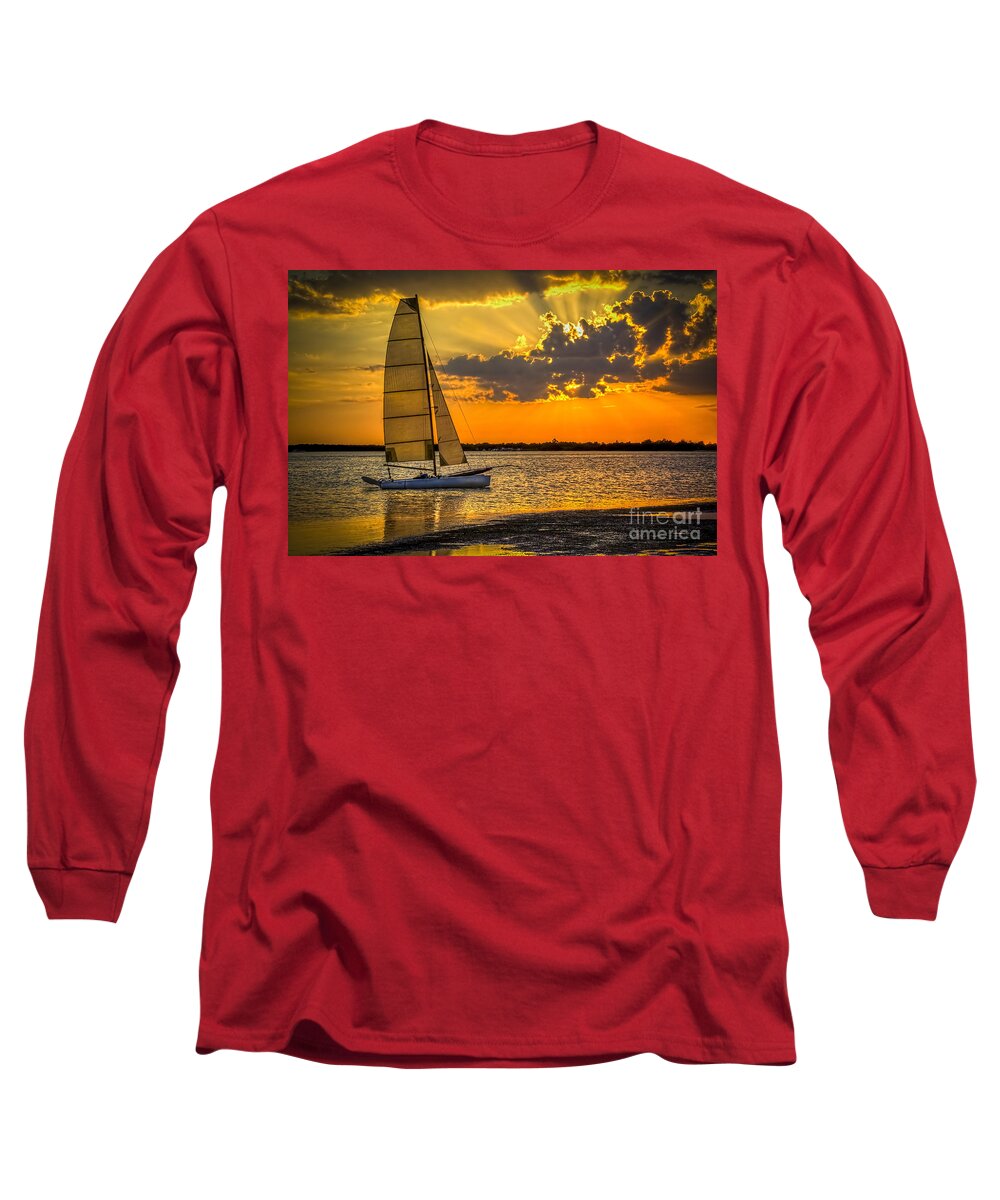 Boats Long Sleeve T-Shirt featuring the photograph Sunset Sail by Marvin Spates
