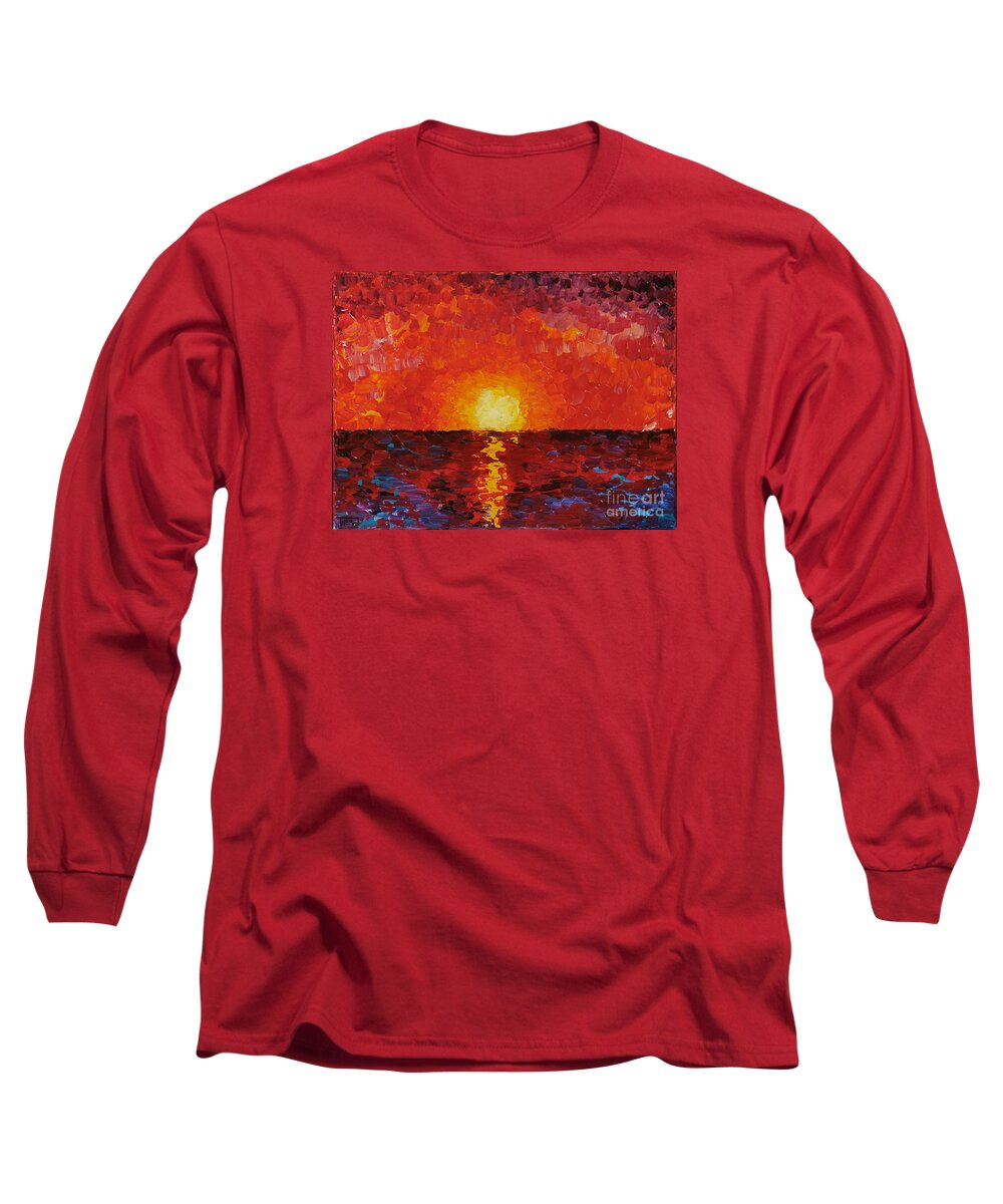 Sunset Long Sleeve T-Shirt featuring the painting Sunset by Teresa Wegrzyn