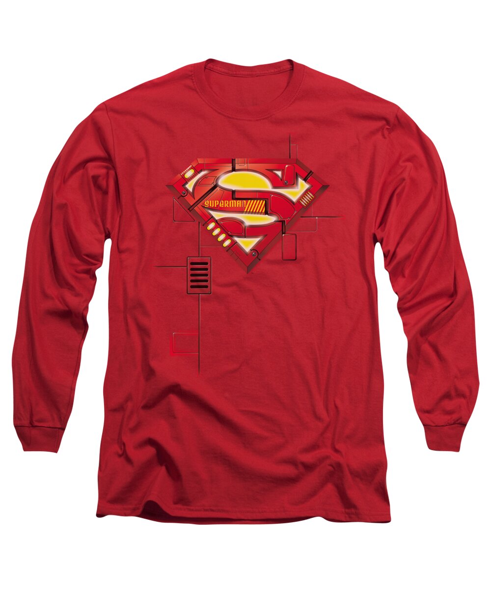 Superman Long Sleeve T-Shirt featuring the digital art Superman - Super Mech Shield by Brand A