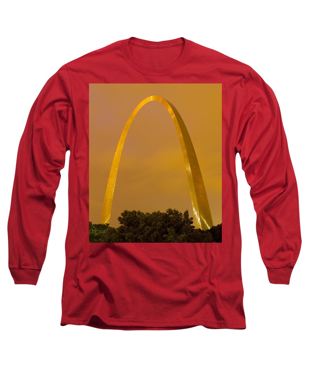 St Louis Long Sleeve T-Shirt featuring the photograph The Arch in the glow of St Louis city lights at night by Garry McMichael
