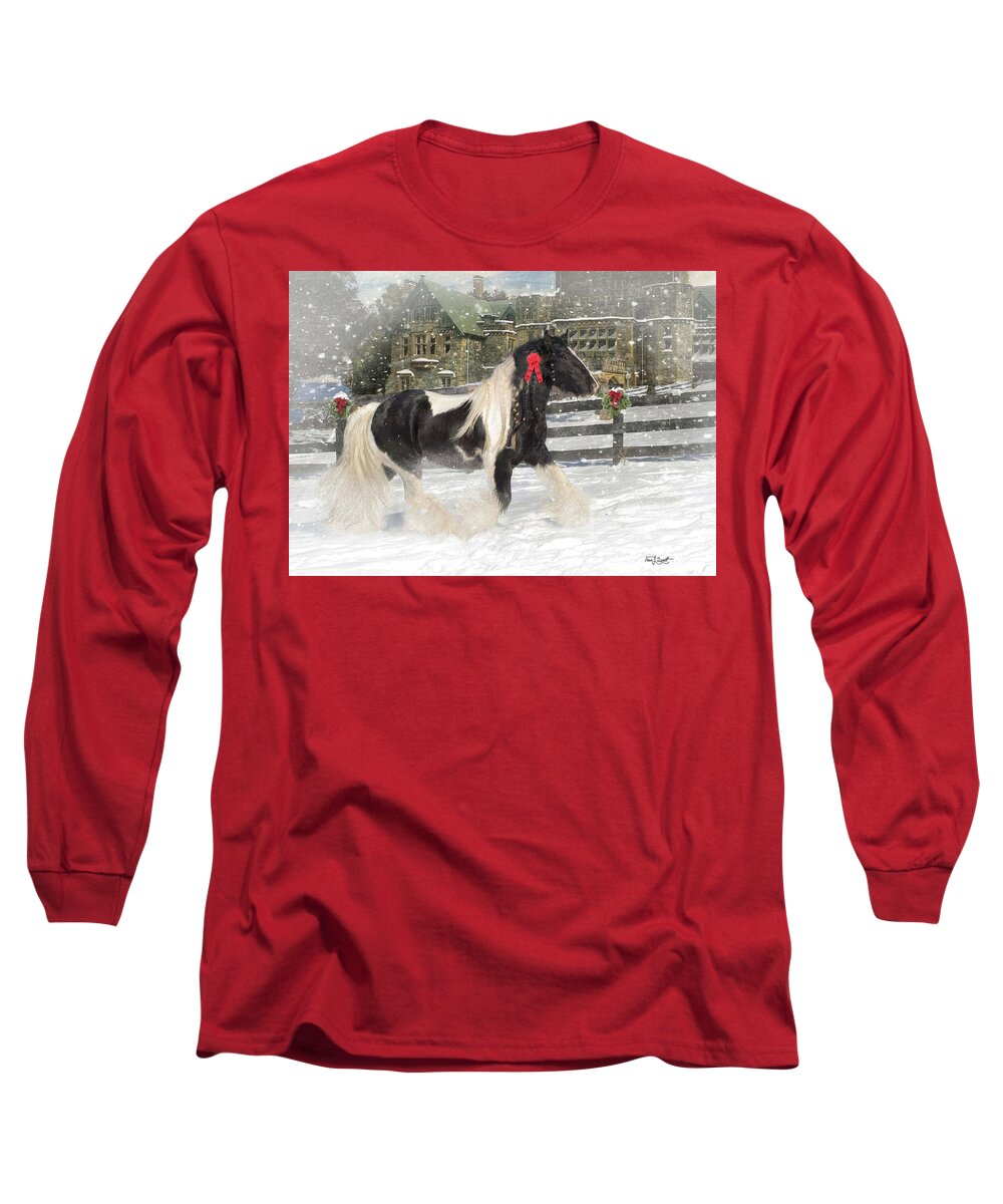 Christmas Long Sleeve T-Shirt featuring the mixed media The Christmas Pony by Fran J Scott