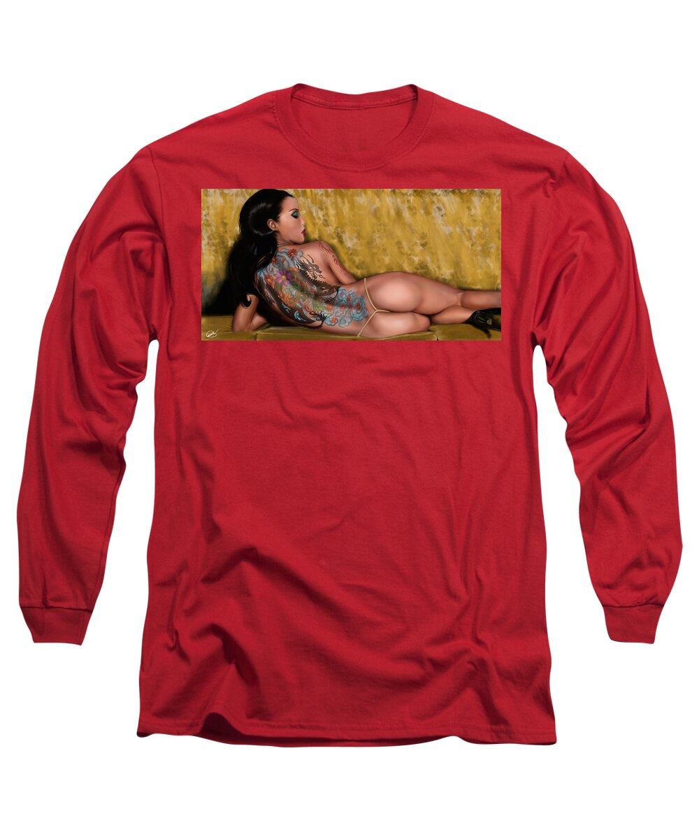 Dragon Long Sleeve T-Shirt featuring the painting The Dragon by Pete Tapang