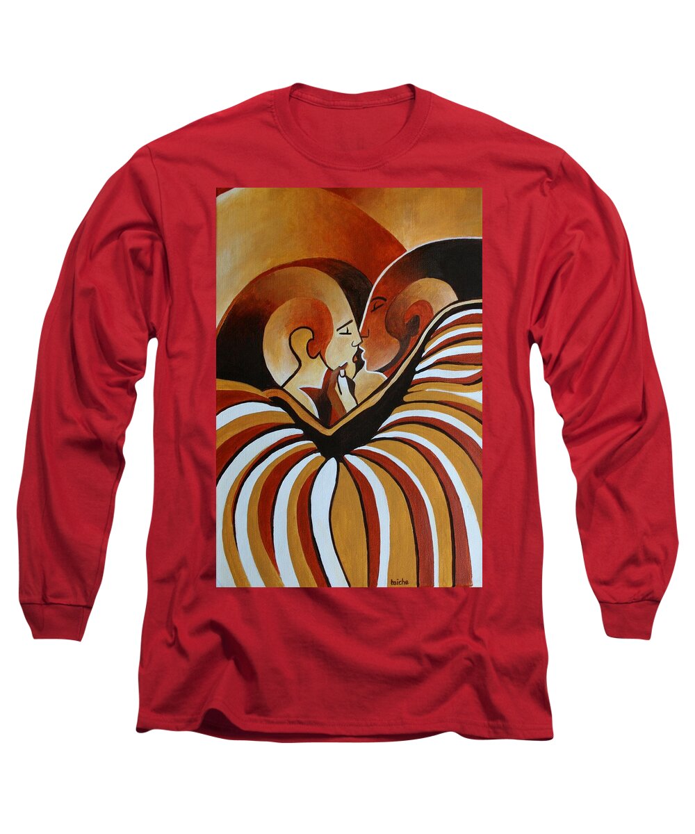 Couple Long Sleeve T-Shirt featuring the painting Touched By Africa I by Taiche Acrylic Art