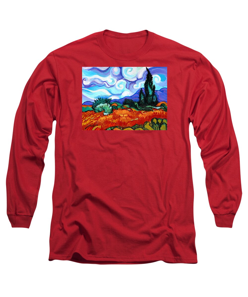 Vincent Van Gogh Long Sleeve T-Shirt featuring the painting Van Goghs Wheat Field With Cypress by Genevieve Esson
