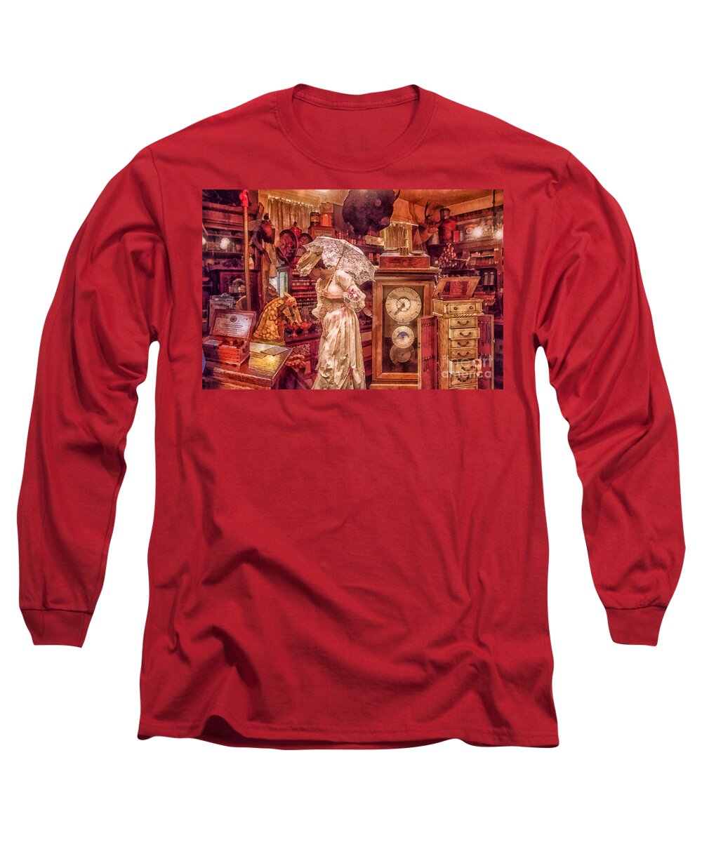 Victorian Shop Long Sleeve T-Shirt featuring the mixed media Victorian Shop by Mo T