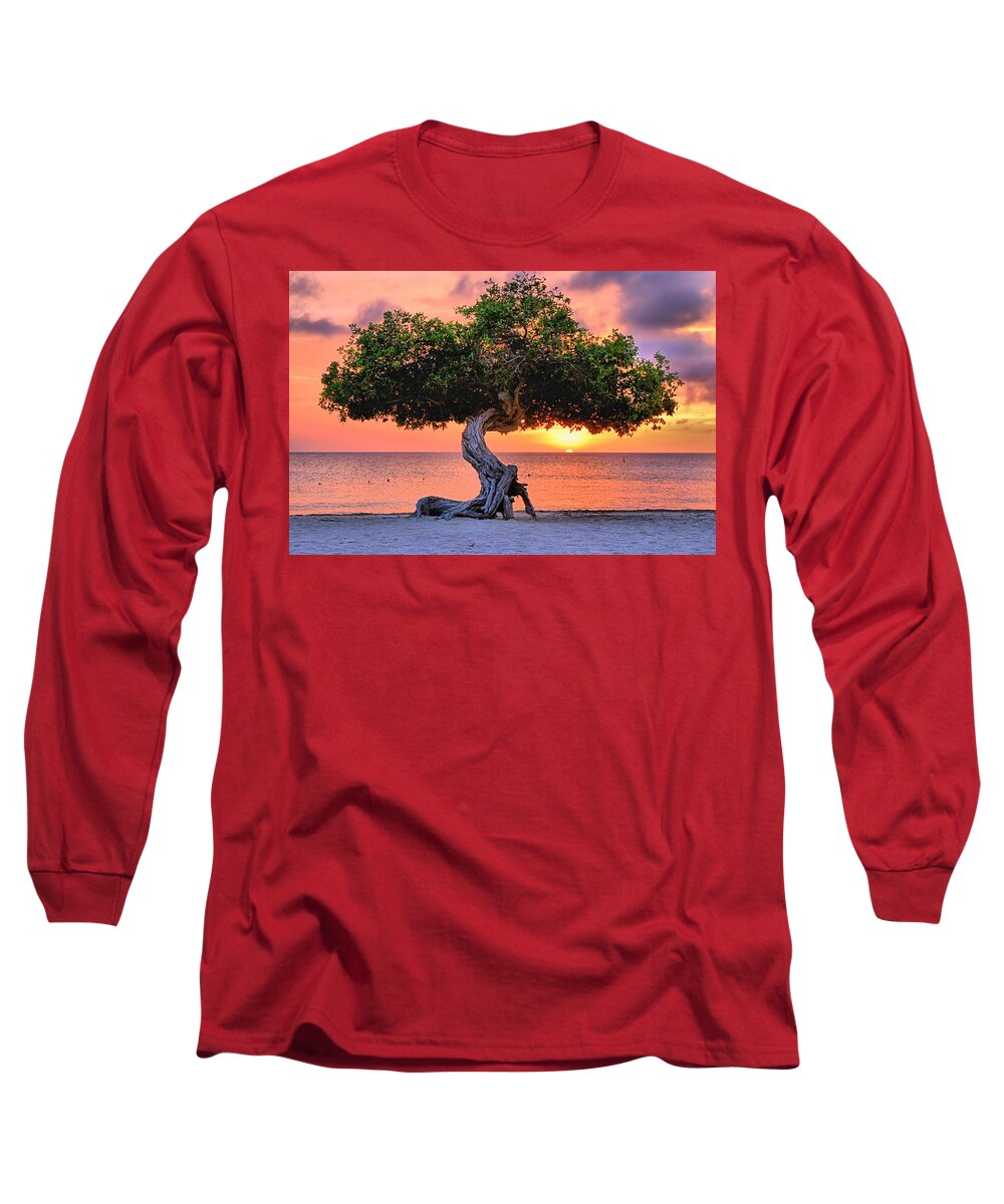 Tree Long Sleeve T-Shirt featuring the photograph Watapana Tree - Aruba by DJ Florek