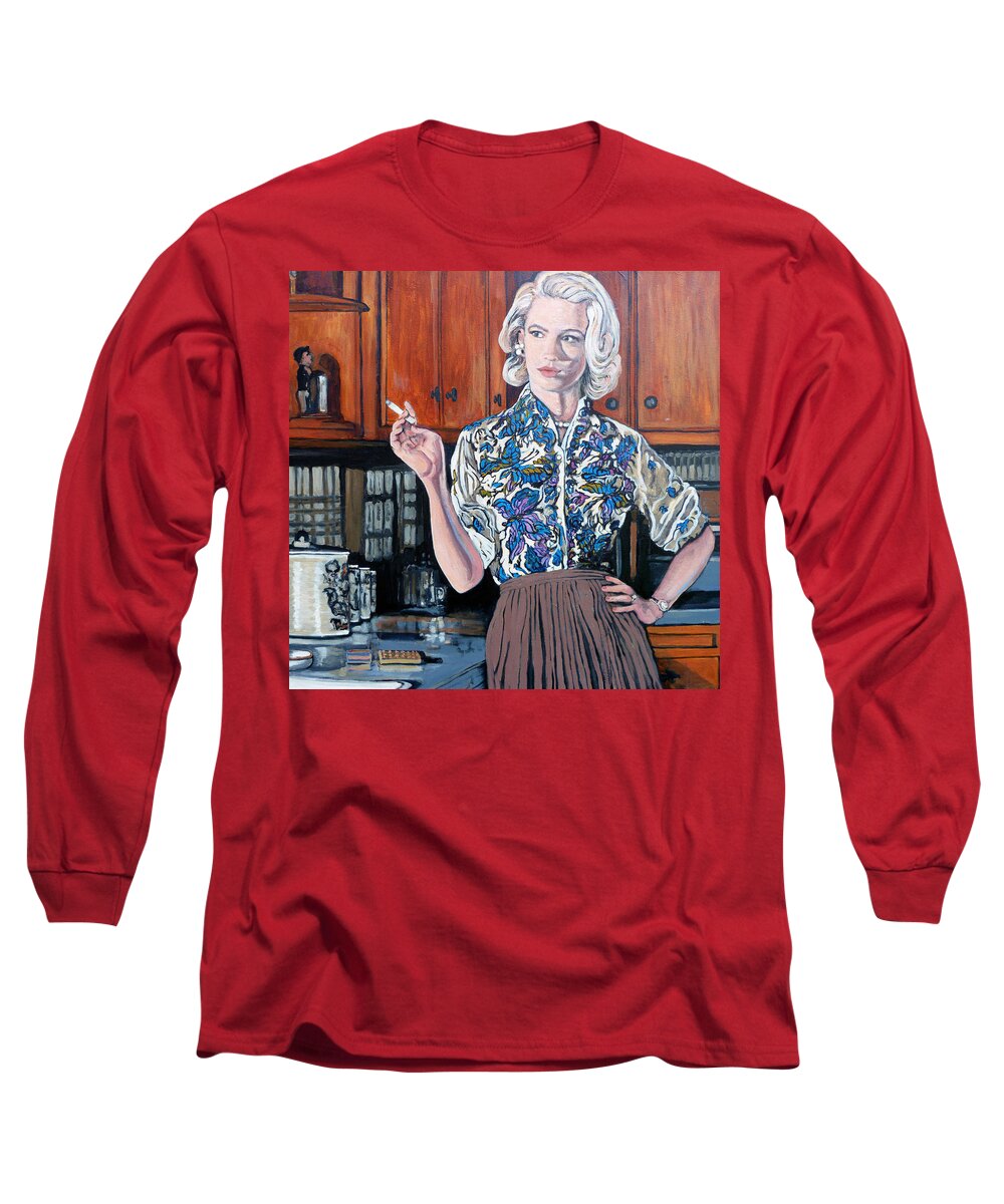 Betty Draper Long Sleeve T-Shirt featuring the painting What's For Dinner? by Tom Roderick