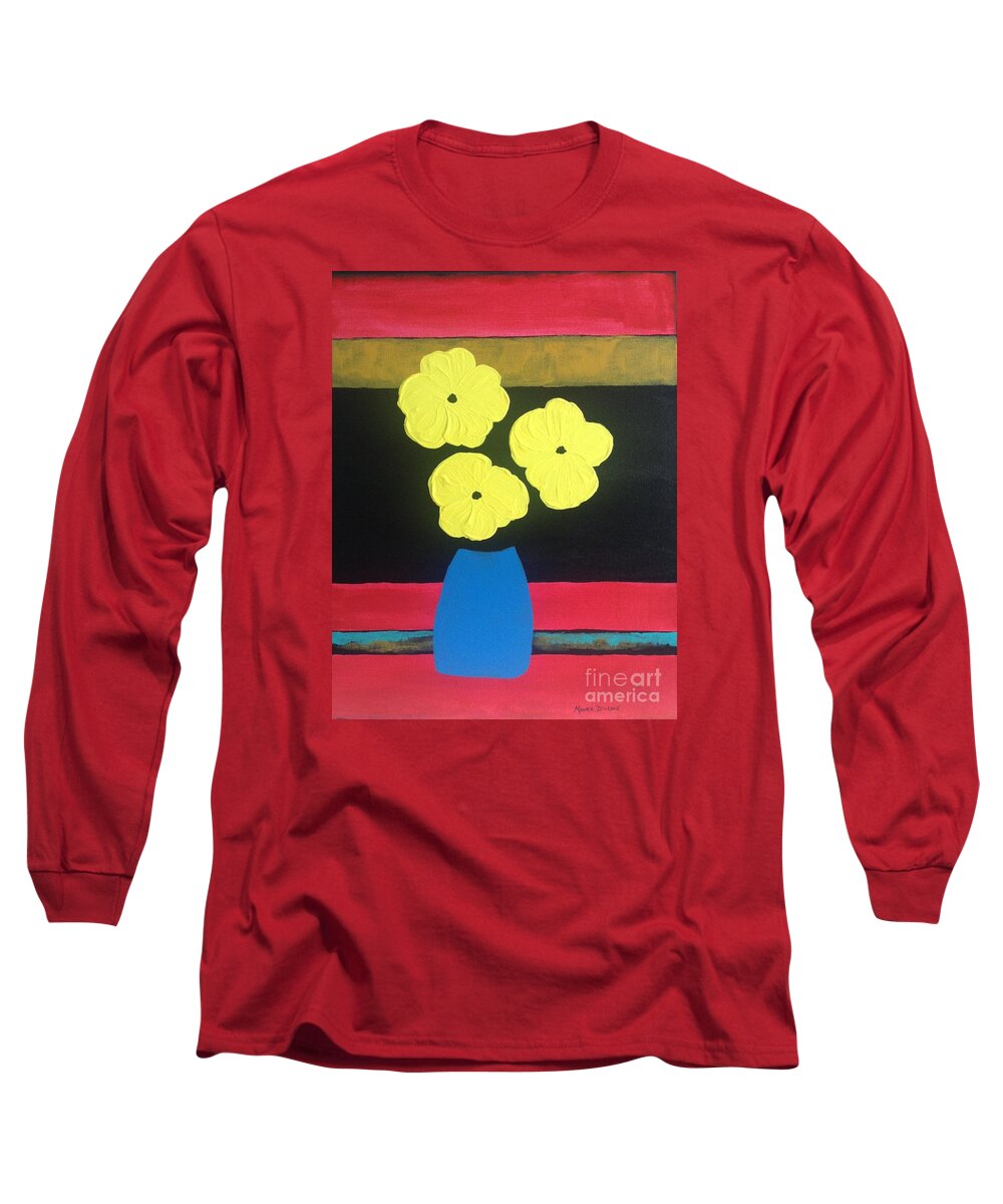 Yellow Long Sleeve T-Shirt featuring the painting Yellow Poppies by Monika Shepherdson