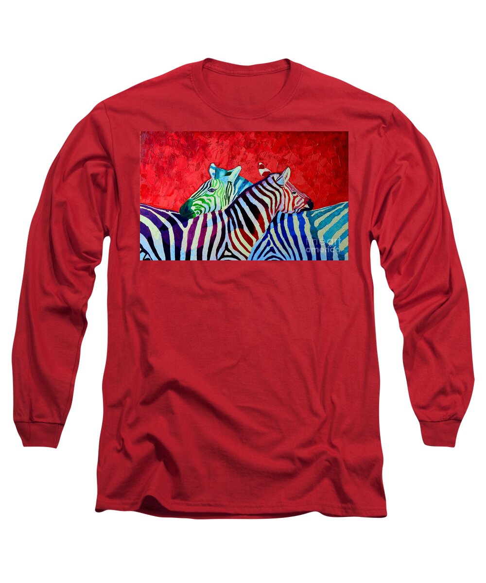 Zebra Long Sleeve T-Shirt featuring the painting Zebras In Love by Ana Maria Edulescu