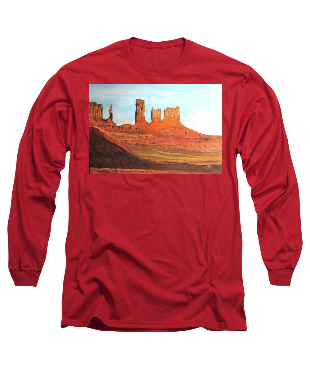 Desert Long Sleeve T-Shirt featuring the mixed media Arizona Monuments #1 by Maris Sherwood