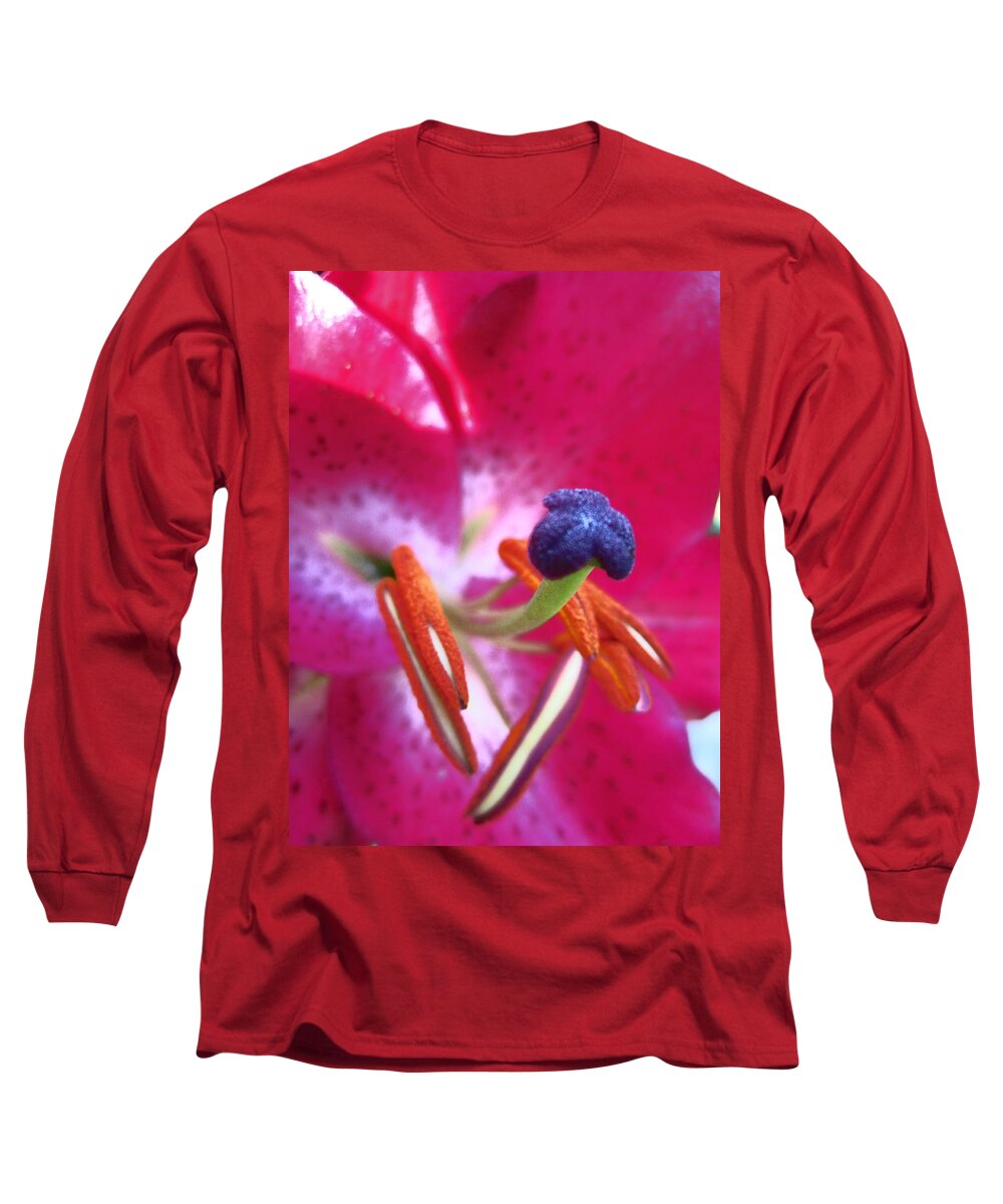 Flowers Long Sleeve T-Shirt featuring the photograph Hot Pink Lilly Up Close by Kym Backland