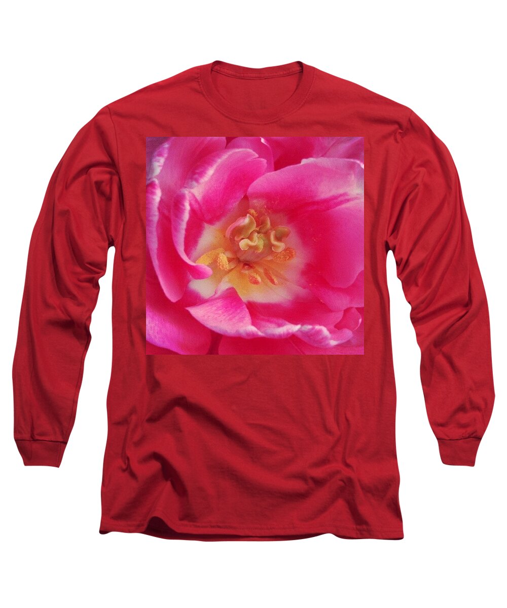 Pink Long Sleeve T-Shirt featuring the photograph More Tulip Frills #flowers #macro by Anna Porter