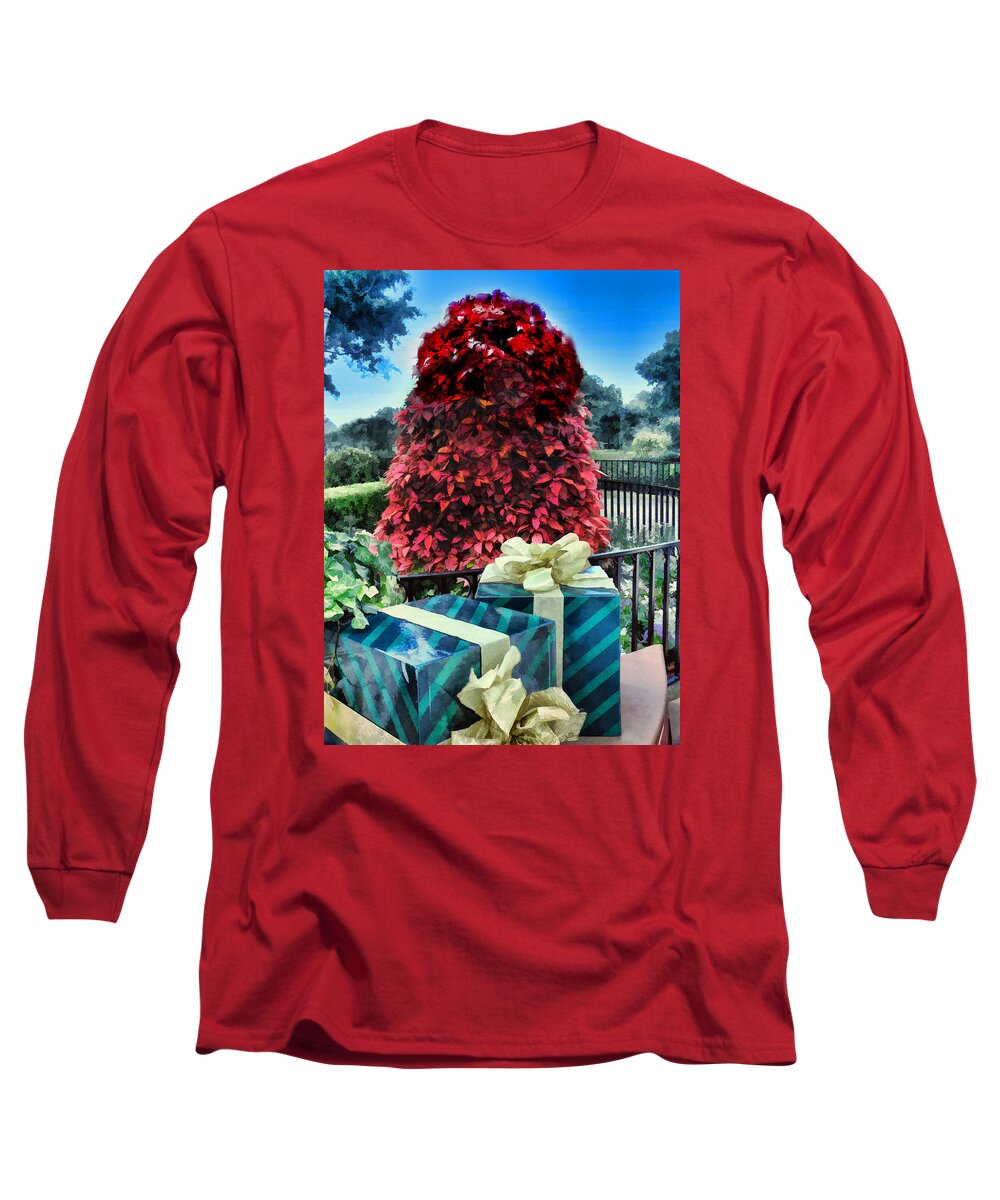 Poinsetta Poinsettia Christmas Yule Holiday Long Sleeve T-Shirt featuring the photograph Poinsettia Tree by Nora Martinez