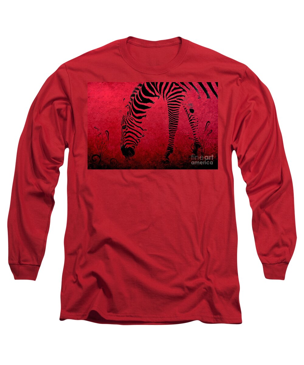 Zebra Long Sleeve T-Shirt featuring the photograph Zebra on Red by Aimelle Ml