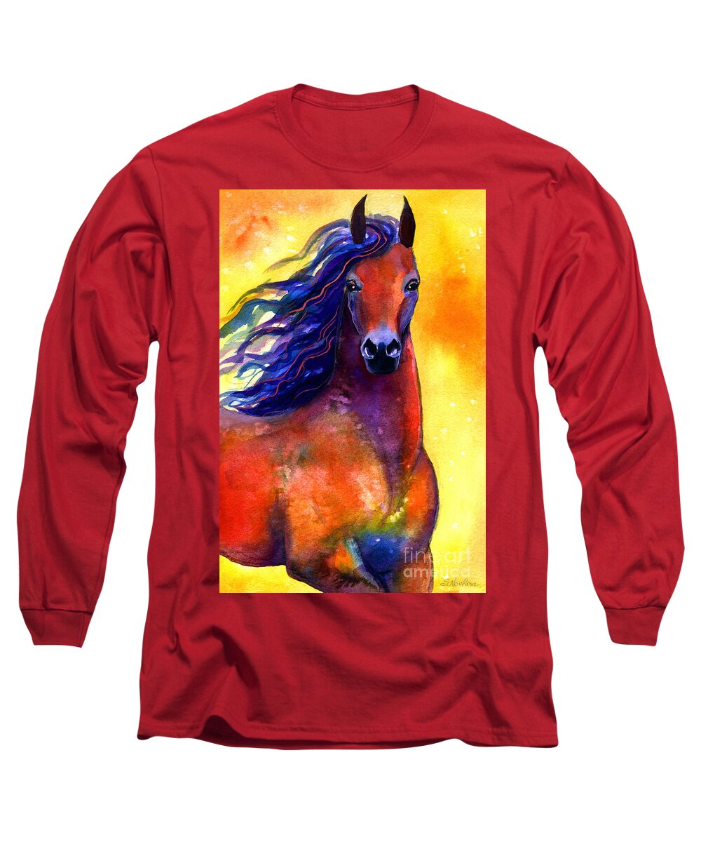 Horse Long Sleeve T-Shirt featuring the painting Arabian horse 1 painting #1 by Svetlana Novikova