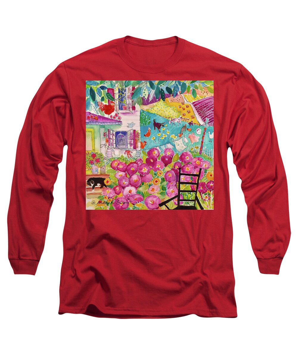 Clothes Line Long Sleeve T-Shirt featuring the painting Blue Clothes Line by Deborah Burow