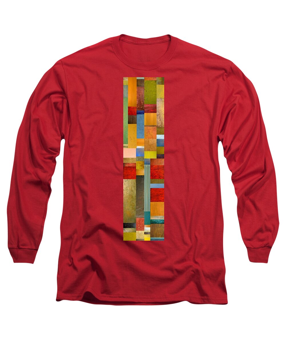 Skinny Long Sleeve T-Shirt featuring the painting Color Panels with Green Grass #1 by Michelle Calkins