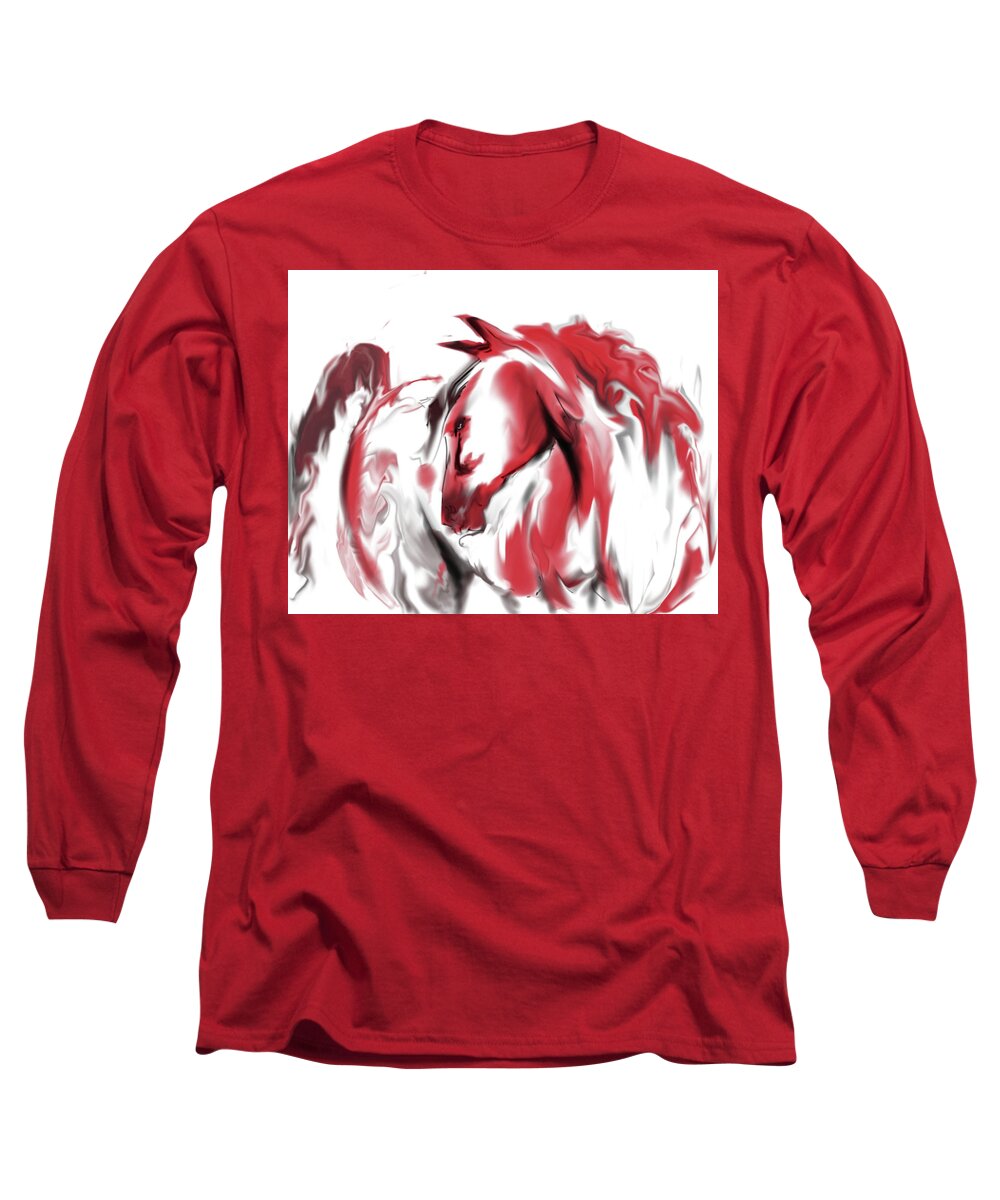  Long Sleeve T-Shirt featuring the mixed media Red Horse by Jim Fronapfel