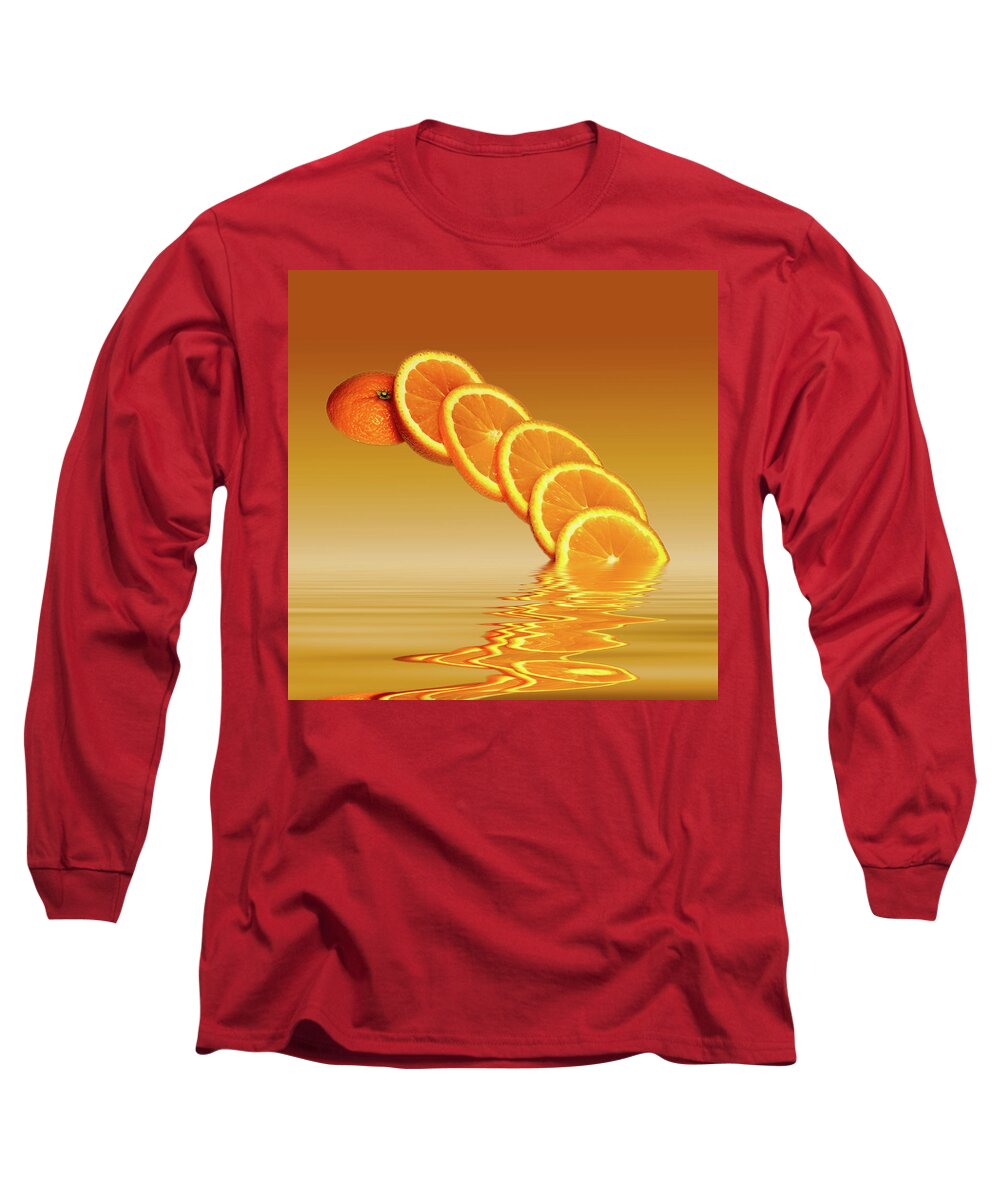 Fresh Fruit Long Sleeve T-Shirt featuring the photograph Slices Orange Citrus Fruit #1 by David French