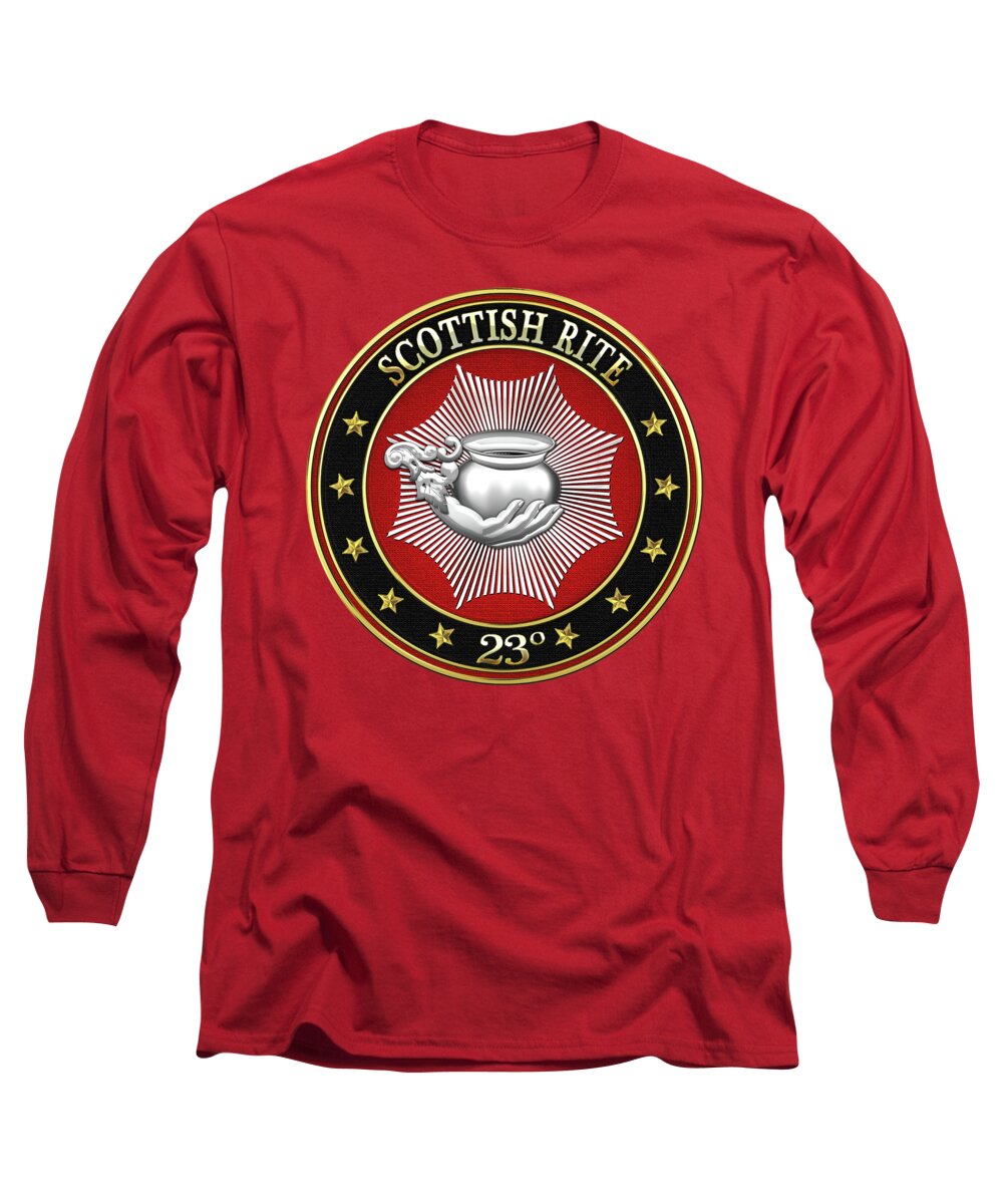 'scottish Rite' Collection By Serge Averbukh Long Sleeve T-Shirt featuring the digital art 23rd Degree - Chief of the Tabernacle Jewel on Red Leather by Serge Averbukh