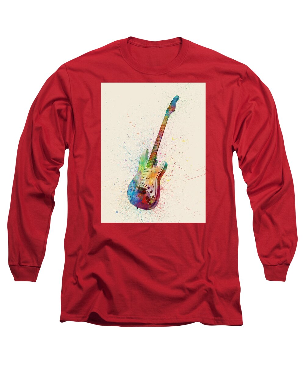 Electric Guitar Long Sleeve T-Shirt featuring the digital art Electric Guitar Abstract Watercolor #3 by Michael Tompsett