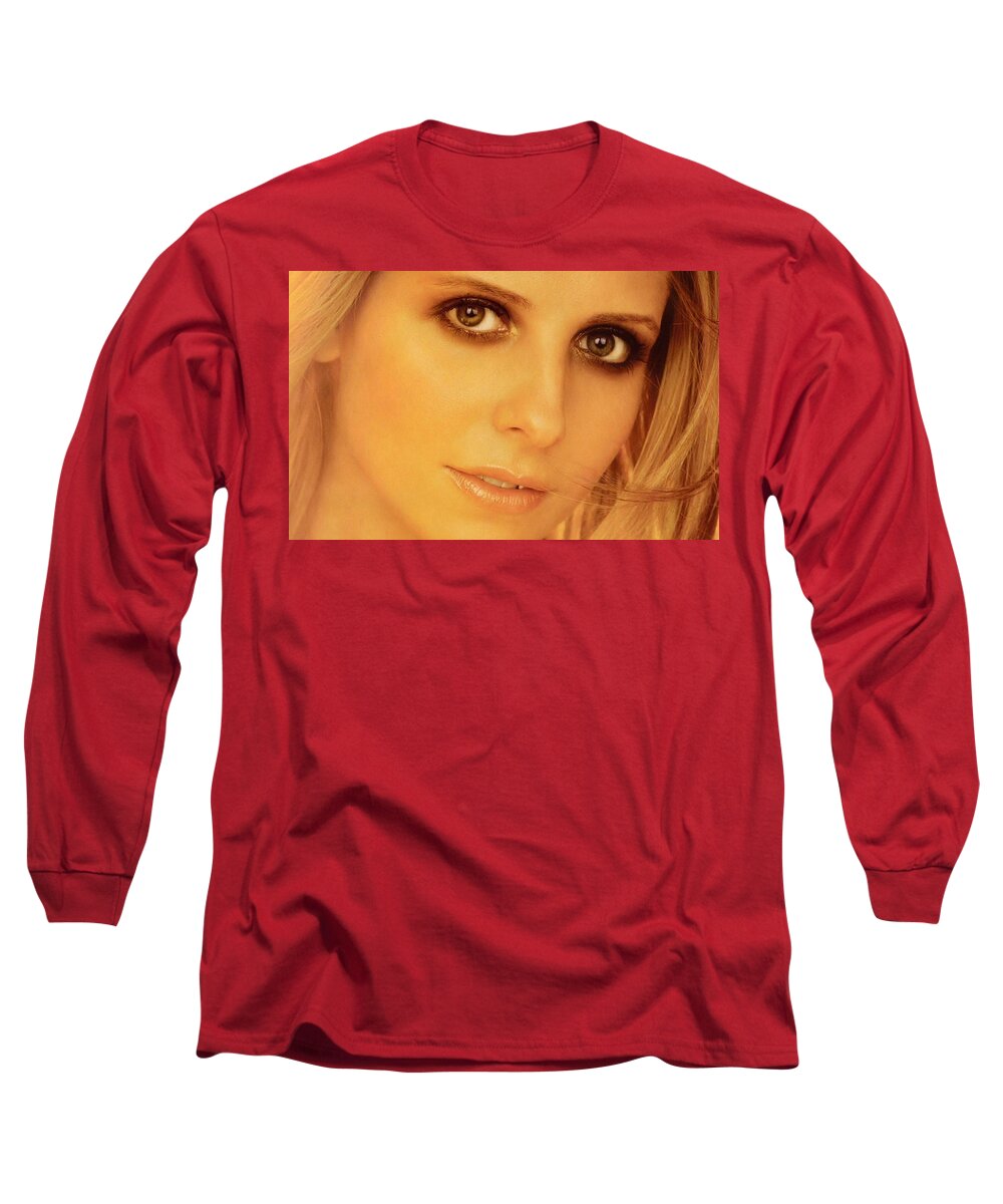 Sarah Michelle Gellar Long Sleeve T-Shirt featuring the digital art Sarah Michelle Gellar #3 by Super Lovely