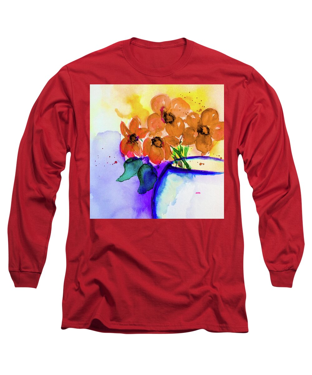 Bouquet Long Sleeve T-Shirt featuring the mixed media colorful Bouquet #4 by Britta Zehm