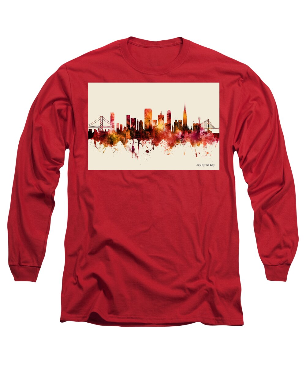 San Francisco Long Sleeve T-Shirt featuring the digital art San Francisco California Skyline #4 by Michael Tompsett