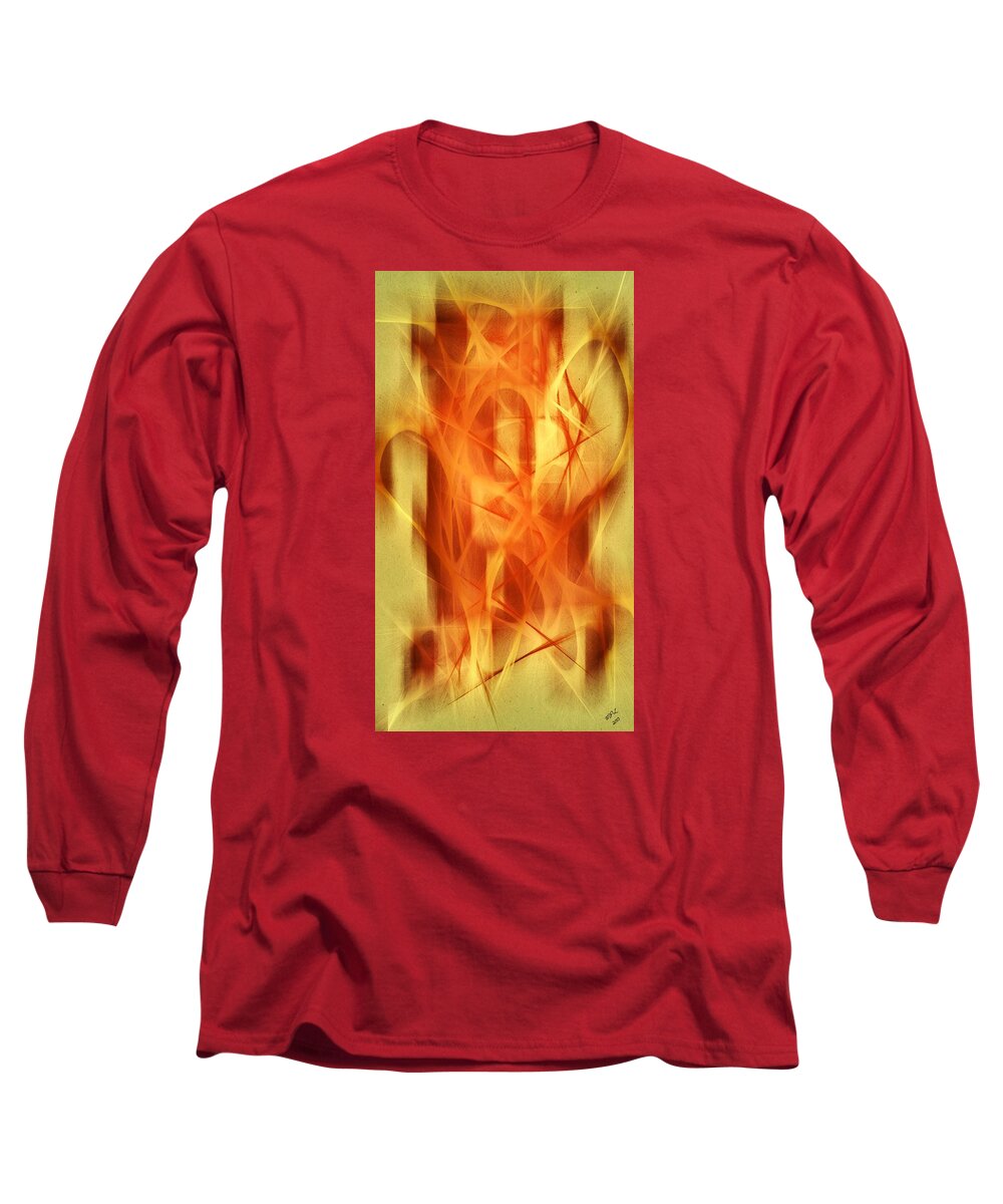 Gold Long Sleeve T-Shirt featuring the mixed media Abstract 293 by Marian Lonzetta