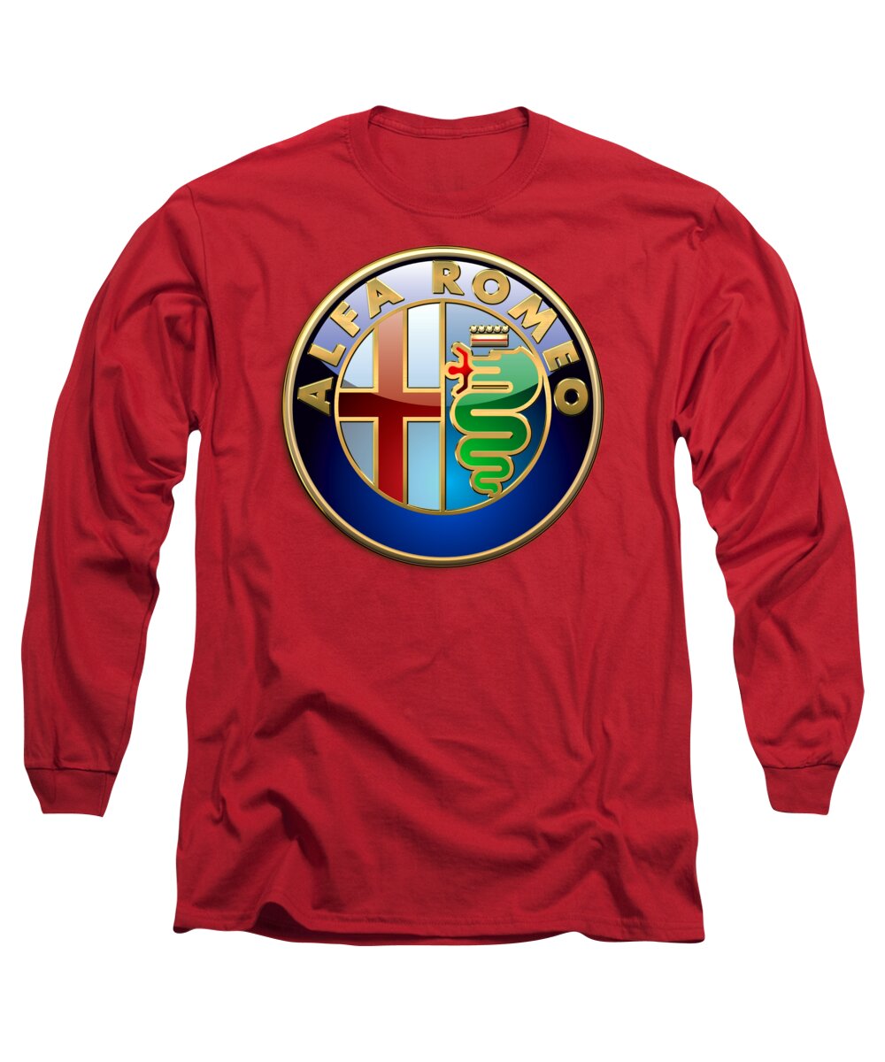 Wheels Of Fortune By Serge Averbukh Long Sleeve T-Shirt featuring the photograph Alfa Romeo - 3d Badge on Red by Serge Averbukh