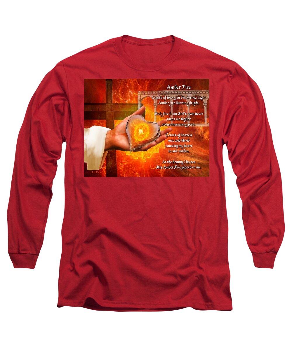 Jennifer Page Long Sleeve T-Shirt featuring the digital art Amber Fire Poem by Jennifer Page