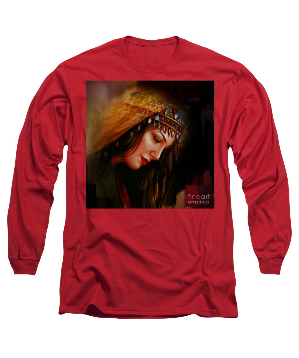 Arabian Long Sleeve T-Shirt featuring the painting Arabian Woman 043b by Gull G