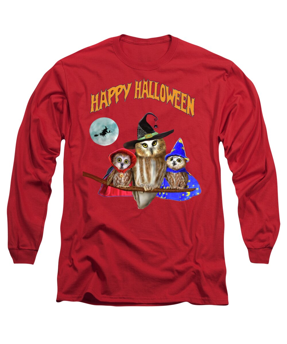 “happy Halloween” Long Sleeve T-Shirt featuring the digital art Happy Halloween From Owl Of Us by Glenn Holbrook