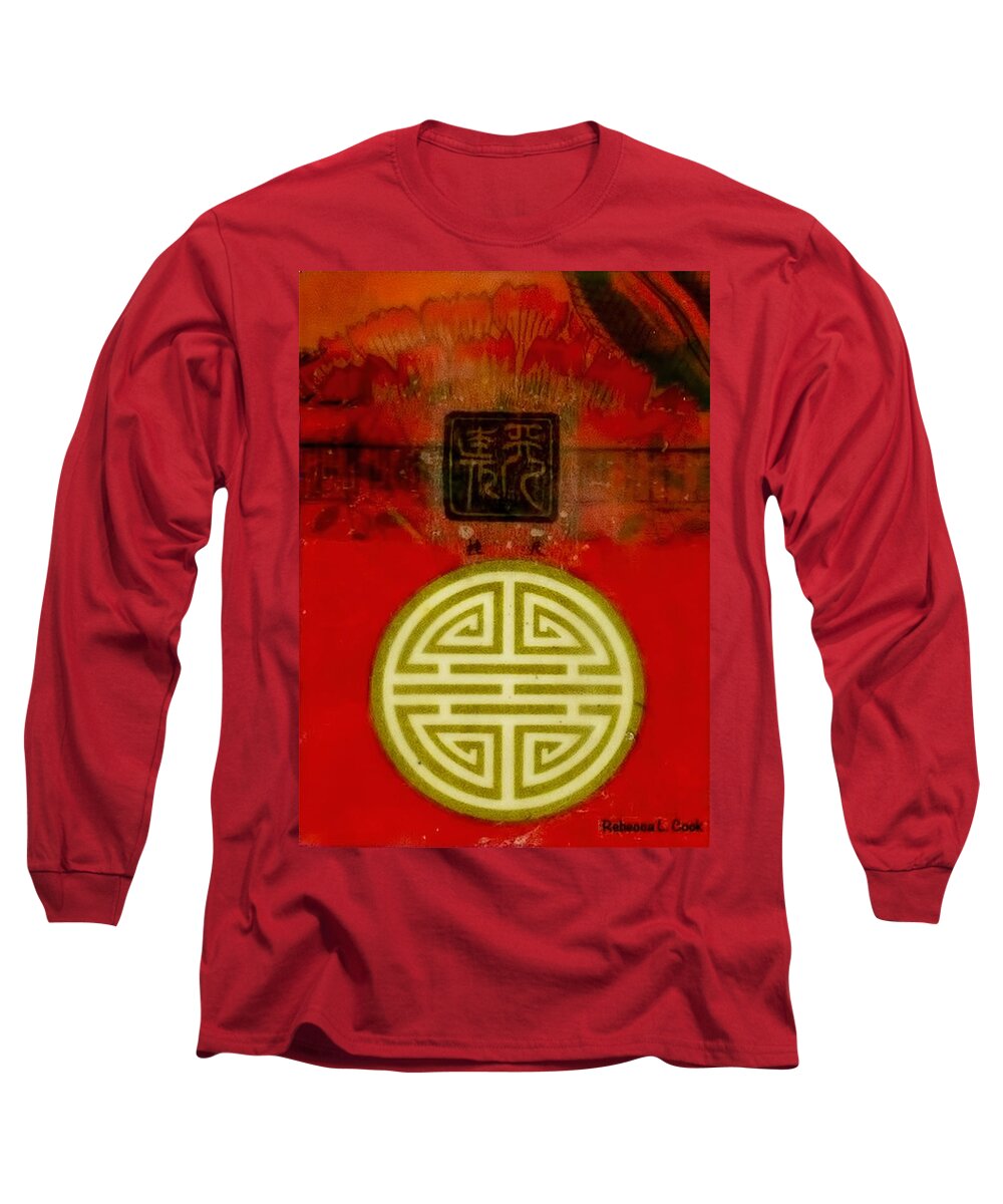 Asian Red Long Sleeve T-Shirt featuring the painting Asian Red Encaustic by Bellesouth Studio