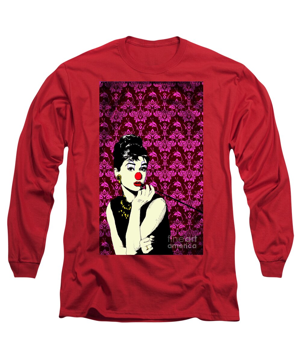 Audrey Long Sleeve T-Shirt featuring the digital art Audrey on Purple by Jason Tricktop Matthews