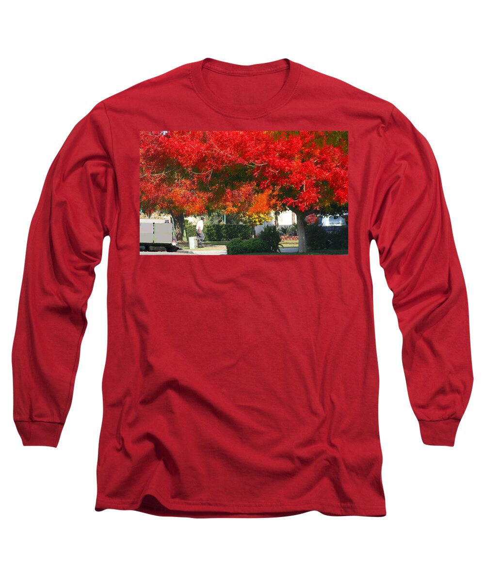 Fresno Streets Long Sleeve T-Shirt featuring the painting Autumn Fresno by Gail Daley