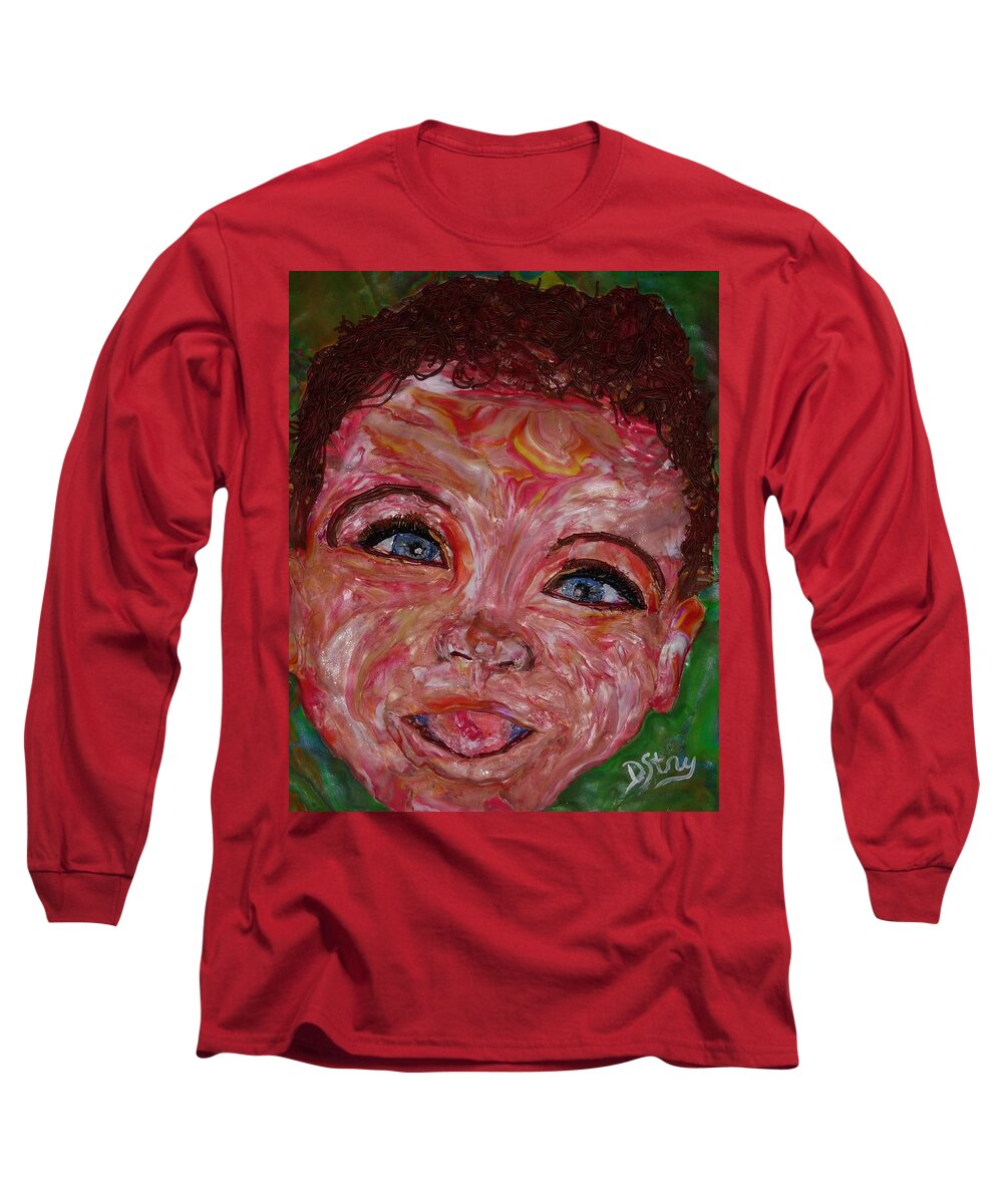 Polymer Clay Long Sleeve T-Shirt featuring the mixed media Azuriah by Deborah Stanley