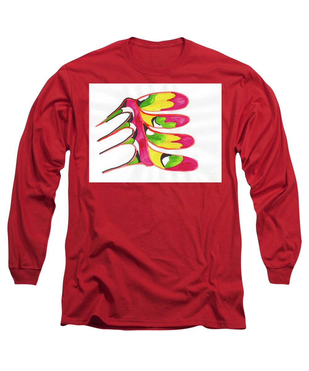 India Ink Drawing. Colourful Long Sleeve T-Shirt featuring the mixed media Back Bone by Mary Mikawoz