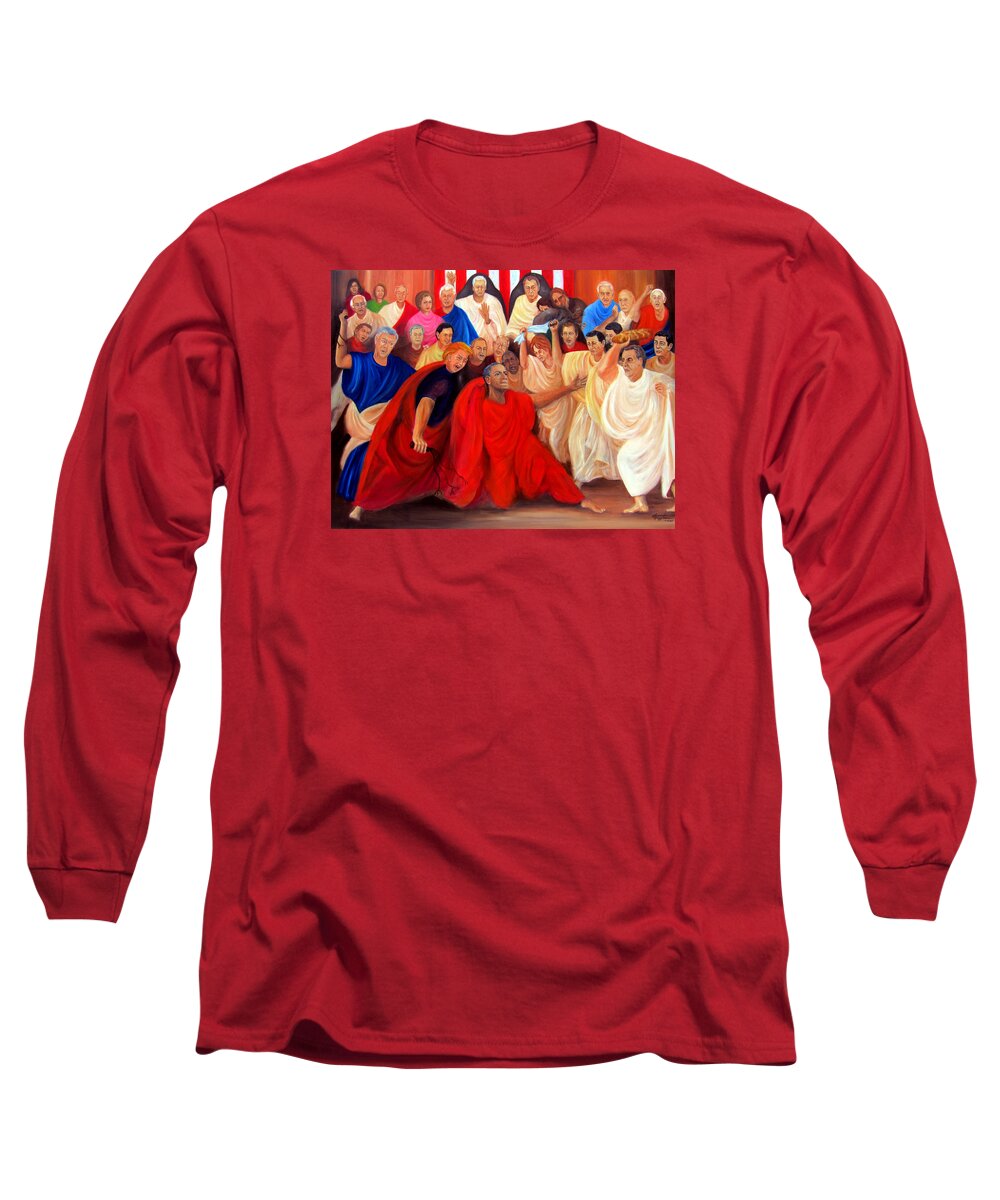 President Obama Long Sleeve T-Shirt featuring the painting Barack Obama and Friends by Leonardo Ruggieri