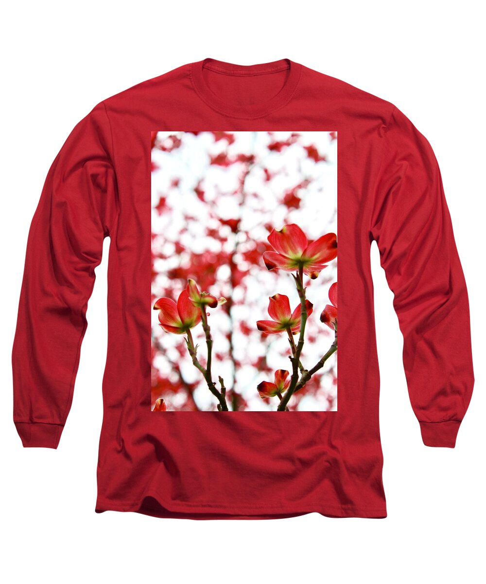 Photography Long Sleeve T-Shirt featuring the photograph Beautiful Dogwood Red Blooms by M E