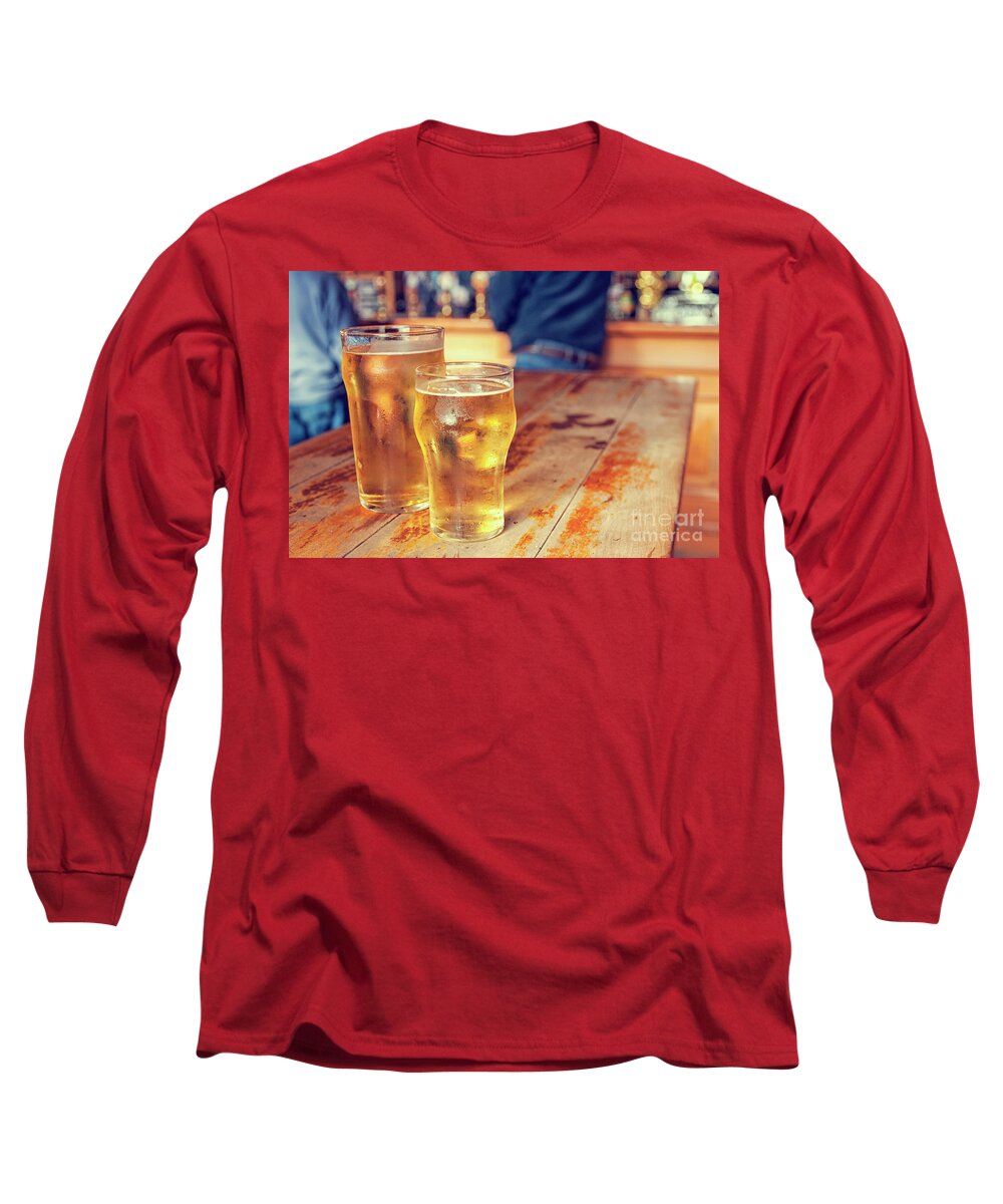 Alcohol Long Sleeve T-Shirt featuring the photograph Beers in a pub by Patricia Hofmeester