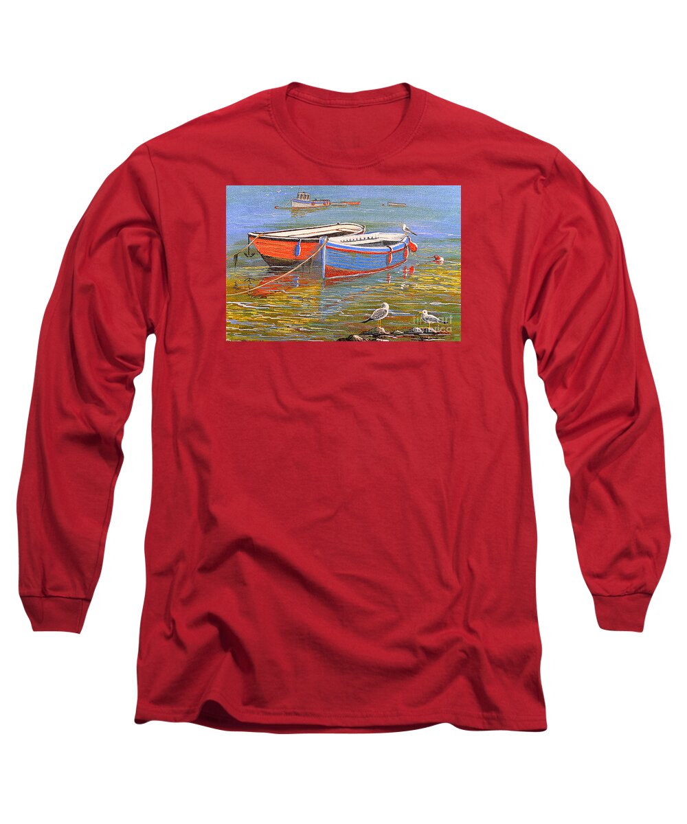 Blue Long Sleeve T-Shirt featuring the painting Blue and Orange by Bill Holkham