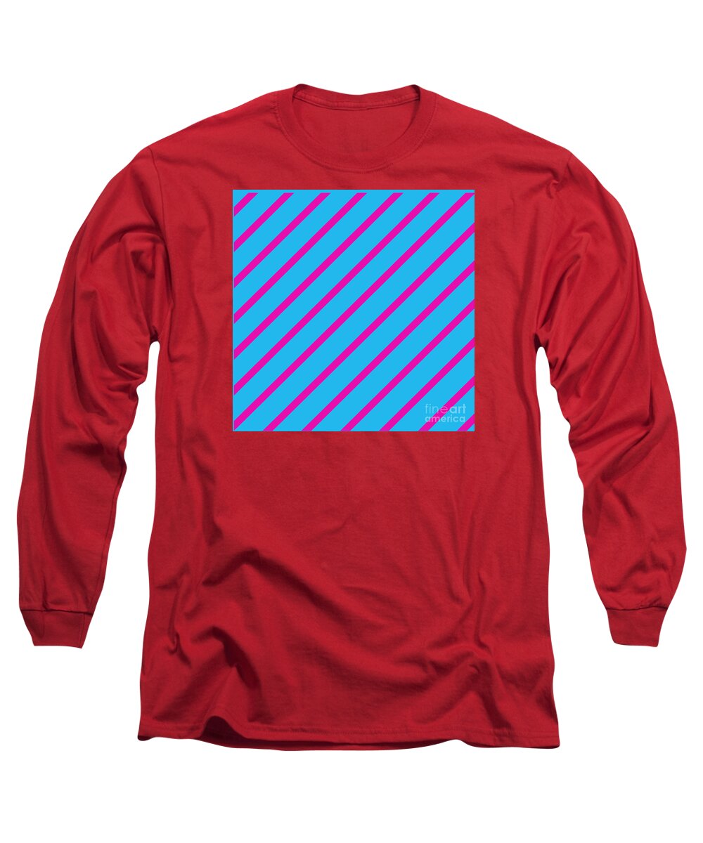 Abstract Long Sleeve T-Shirt featuring the digital art Blue Pink Angled Stripes Abstract by Susan Stevenson