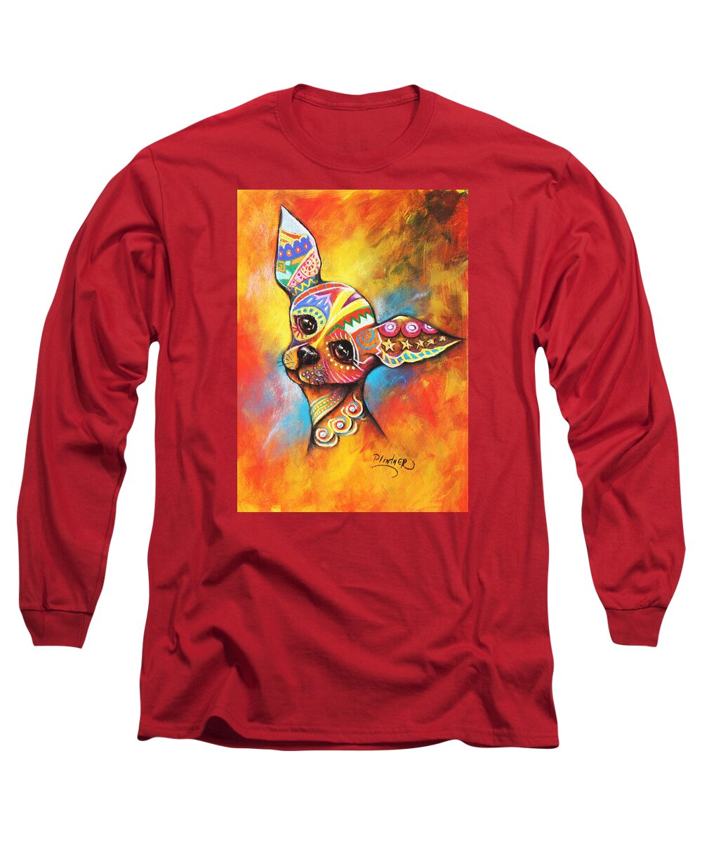 Chihuahua Art Print Long Sleeve T-Shirt featuring the mixed media Chihuahua by Patricia Lintner