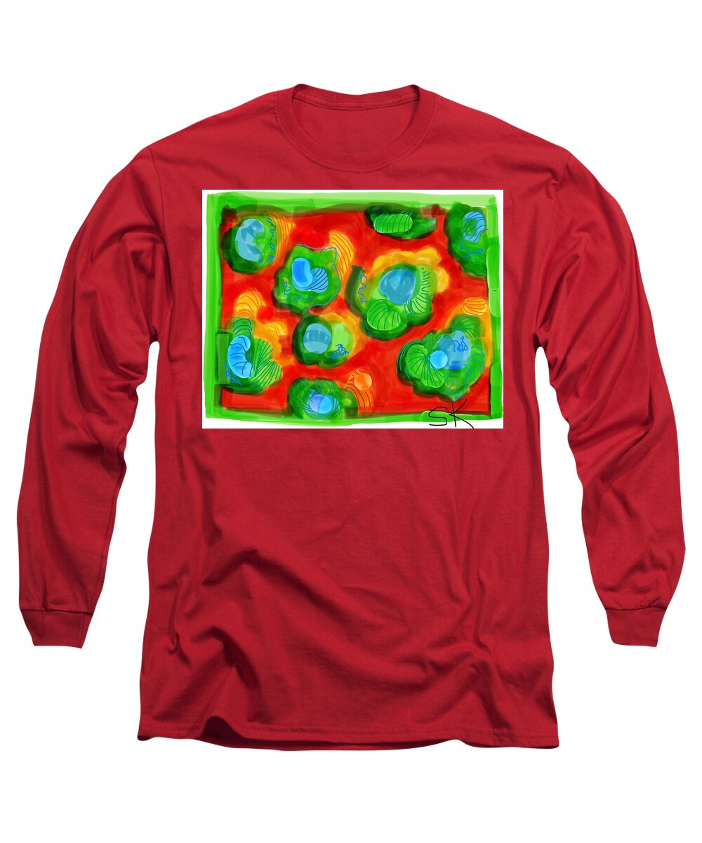 Abstract Long Sleeve T-Shirt featuring the digital art Bright Silk Scarf by Sherry Killam