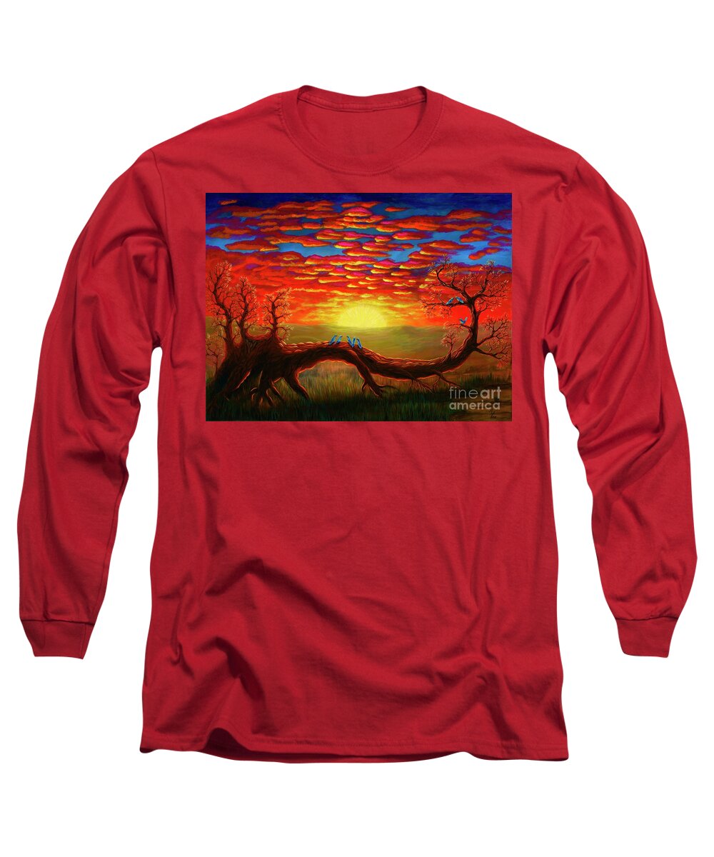 Rebecca Long Sleeve T-Shirt featuring the painting Bright Sunset by Rebecca Parker