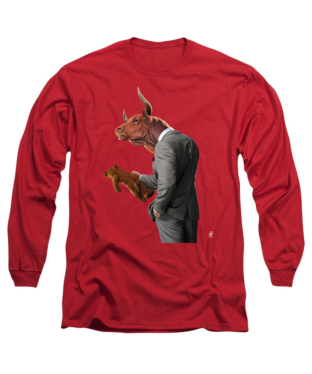 Illustration Long Sleeve T-Shirt featuring the digital art Bull by Rob Snow